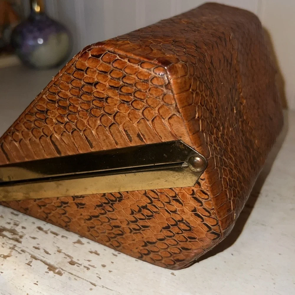 Vintage Snakeskin Brown Leather Handbag